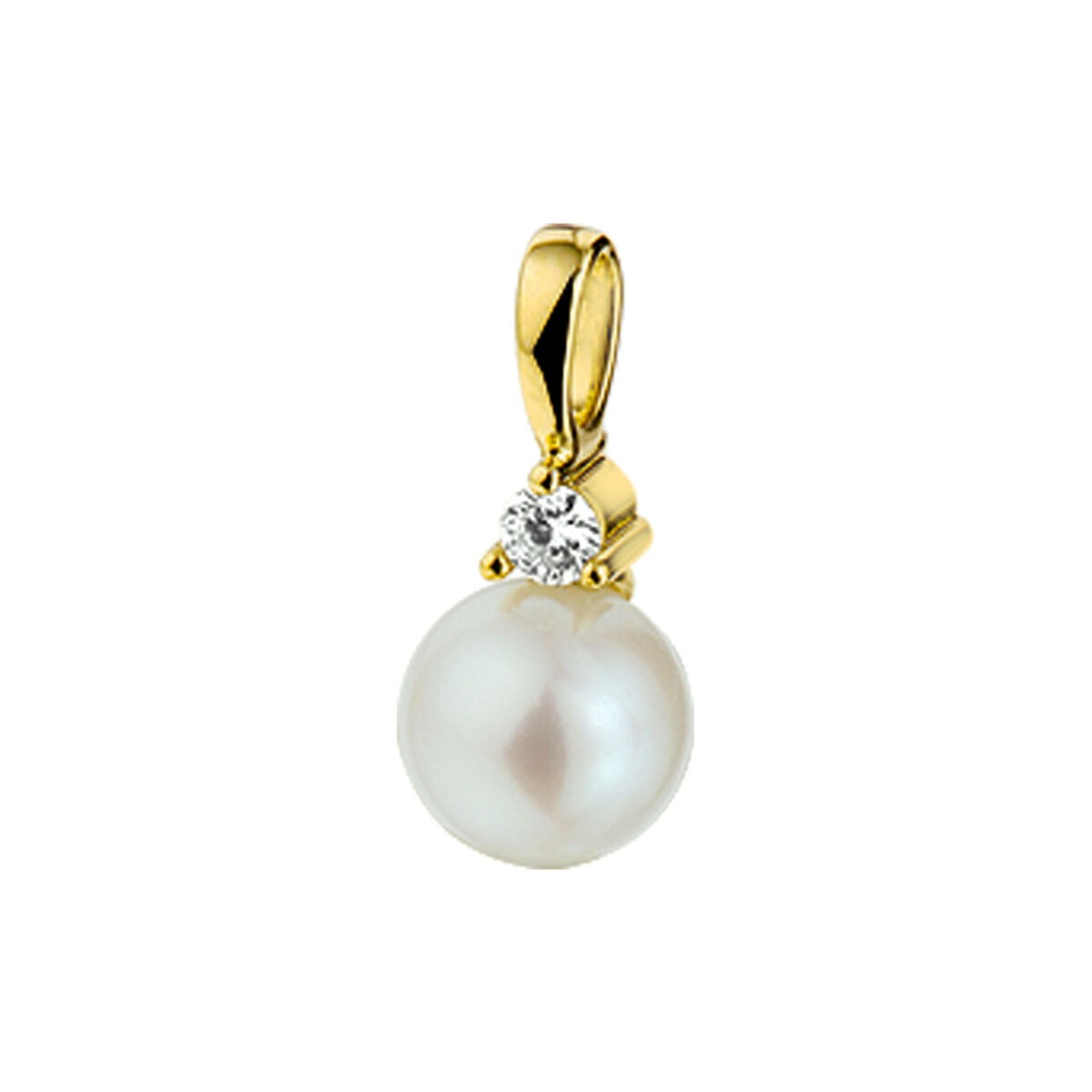 Ciondolo in oro giallo con perla e diamante, 14k, 0,05 ct H SI.