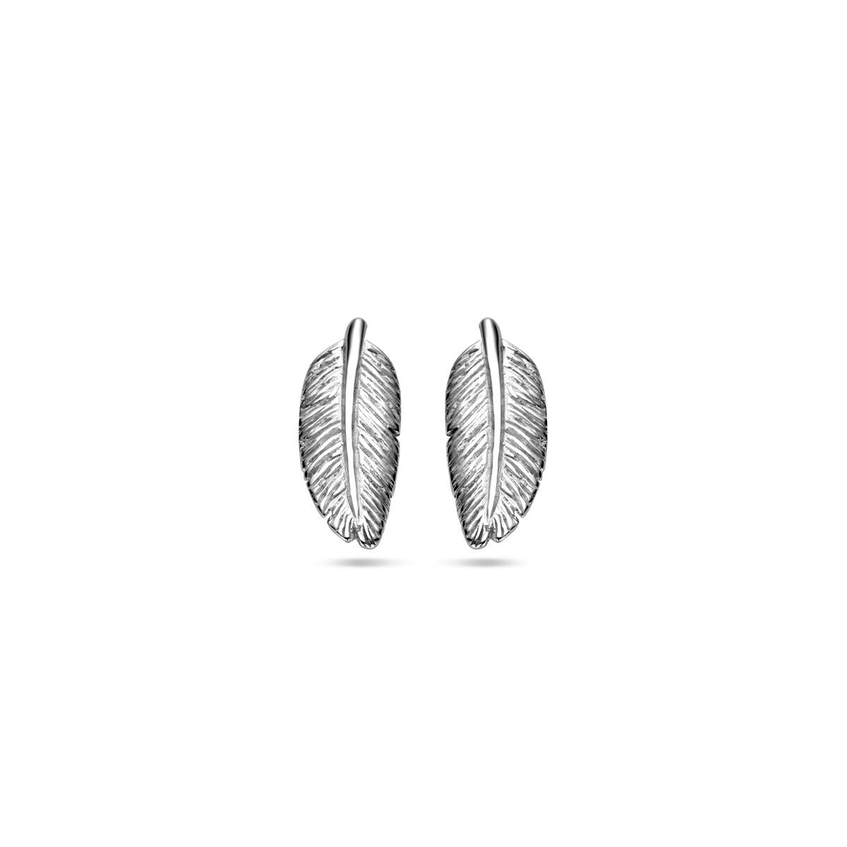 Orecchini a bottone in argento rodiato con design a foglia.