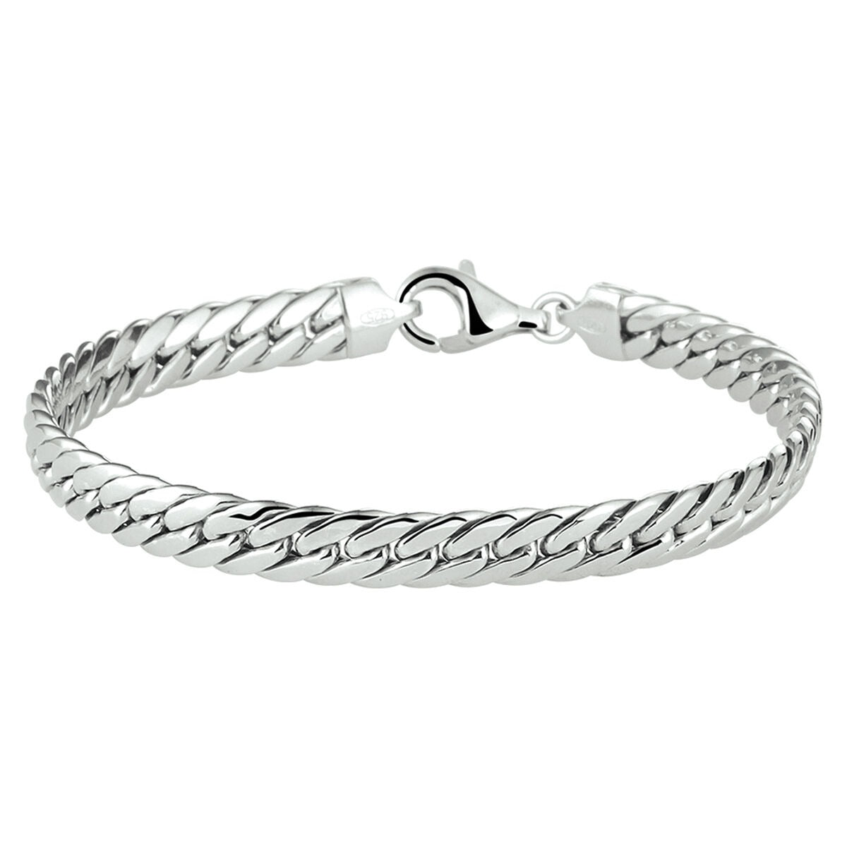 Bracciale in argento gerhodinato 925 con maglia rolò lucida e chiusura a moschettone.