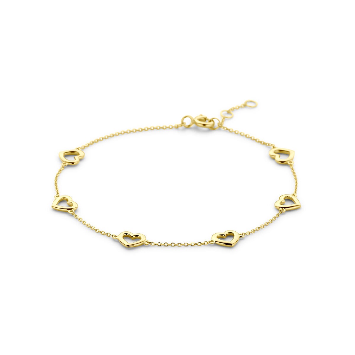 Bracciale regolabile in oro giallo 14k con cuori intrecciati.