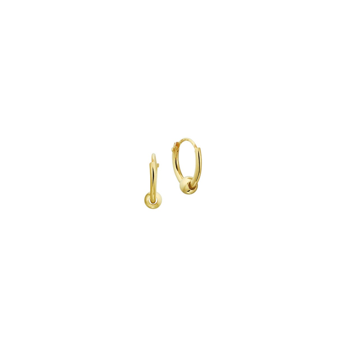 Orecchini alla creola in oro giallo 14k con una sfera.