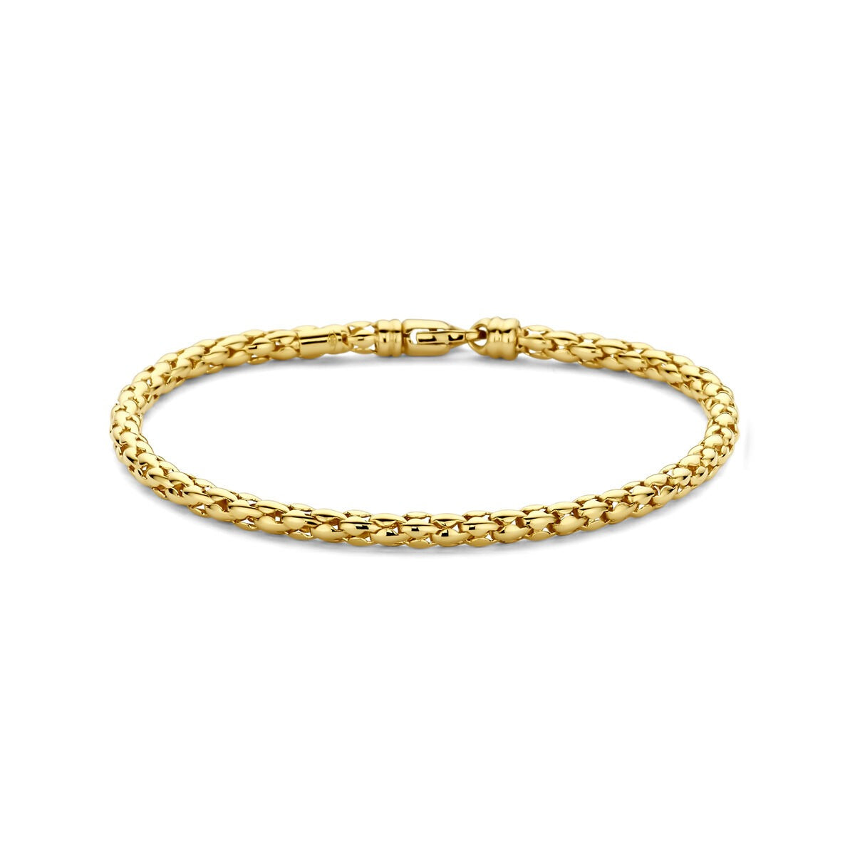 Bracciale da donna in oro 14k con maglie intrecciate.