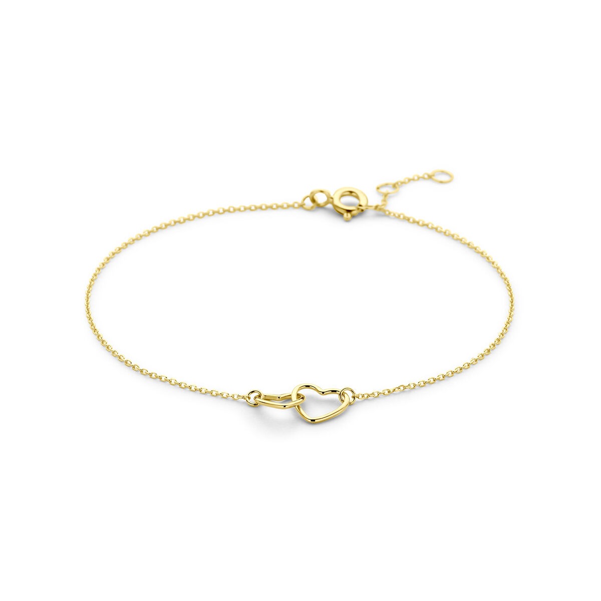 Bracciale in oro giallo 14k con dettaglio a forma di cuore, regolabile.