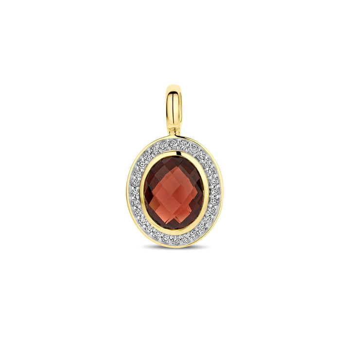 Gouden hanger – 14k met granaat en diamant