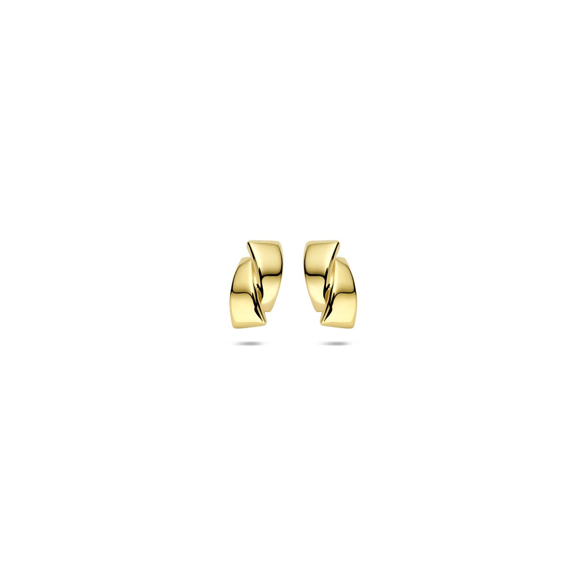 Orecchini in oro giallo 14k, design moderno e minimalista, forma curva.