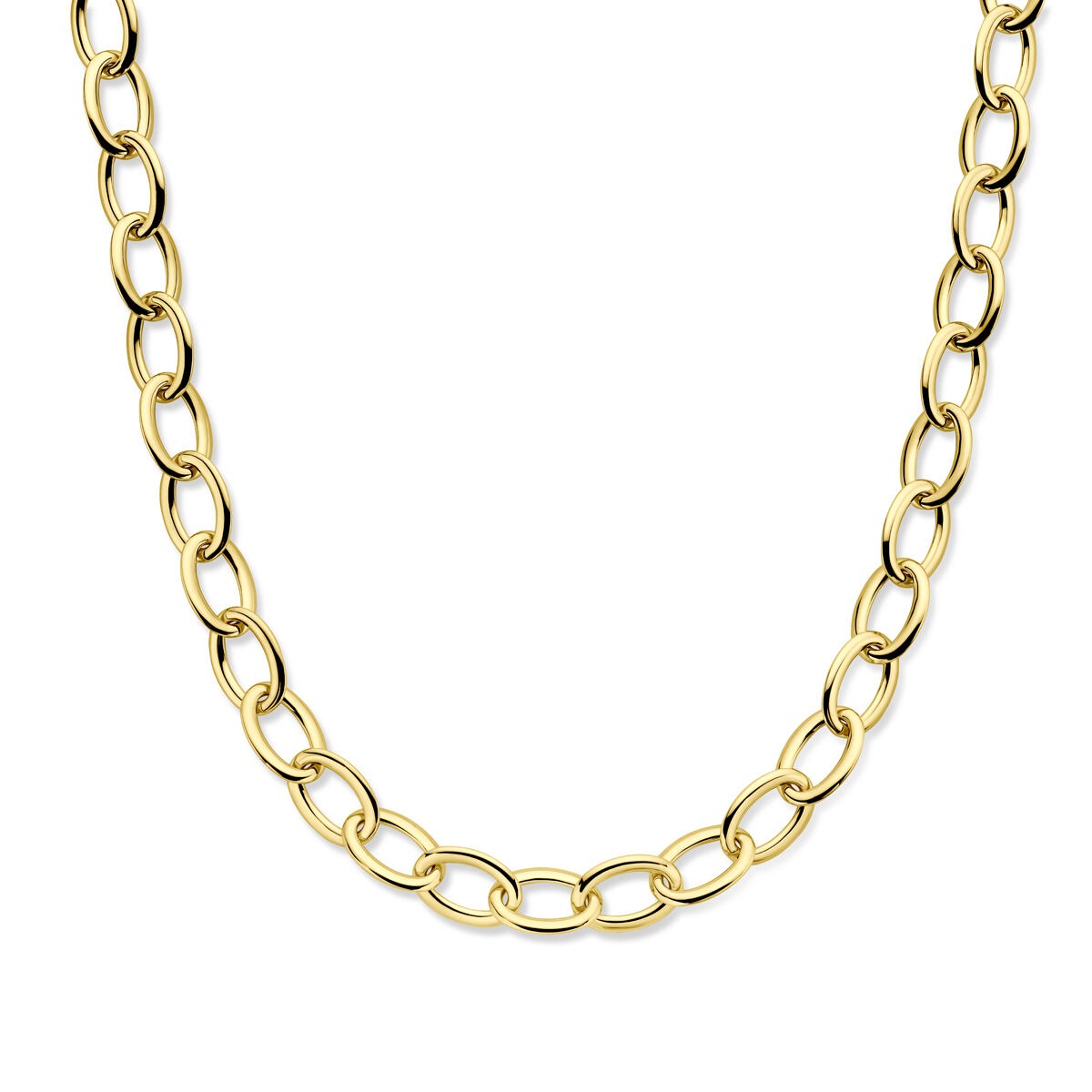 Collana in oro giallo 14k con maglie a catena, larghezza 13 mm.