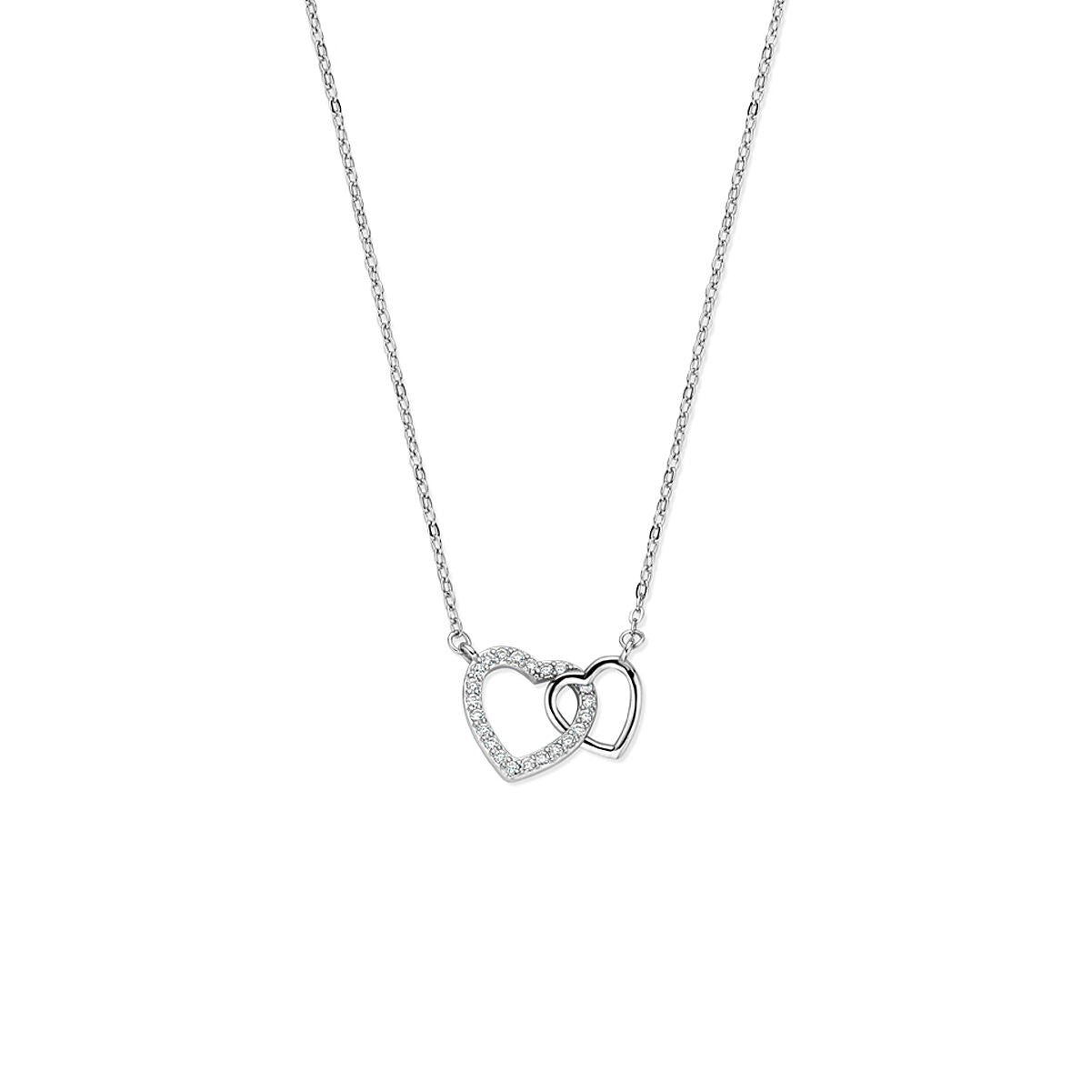 Collana d'argento con cuori intrecciati e zirconi.