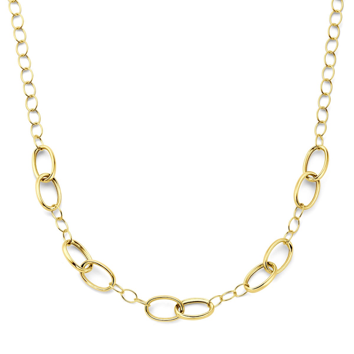 Verguld zilveren damesketting met brede anker schakels van 11 mm, lengte 45 cm.