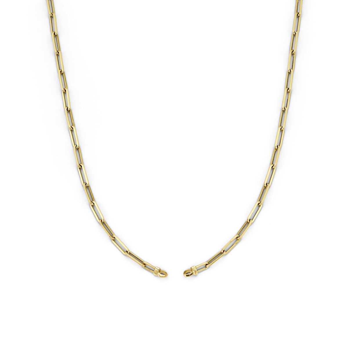 Collana in oro giallo 14k senza chiusura, con maglie sottili e allungate.