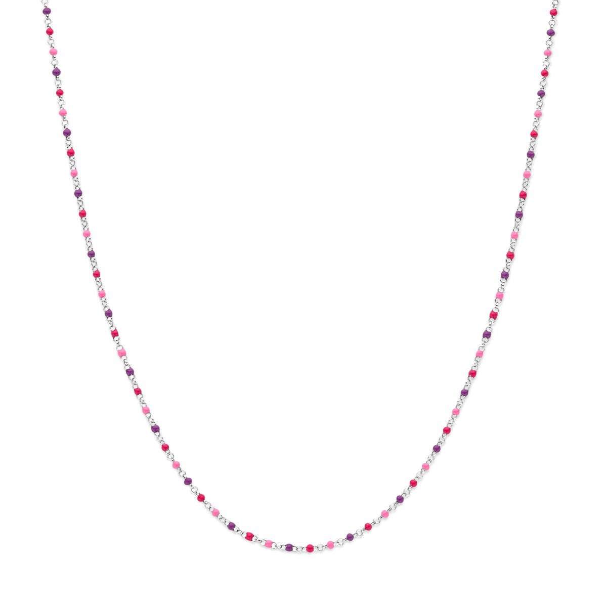 Collana per bambini in argento rodiato con pallini smaltati colorati, lunghezza 36-40 cm.
