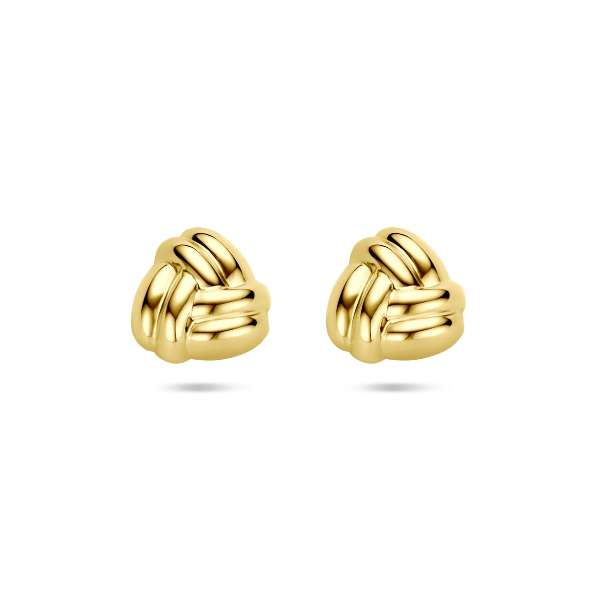 Orecchini in oro giallo 14k, forma intrecciata, diametro di 11 mm.