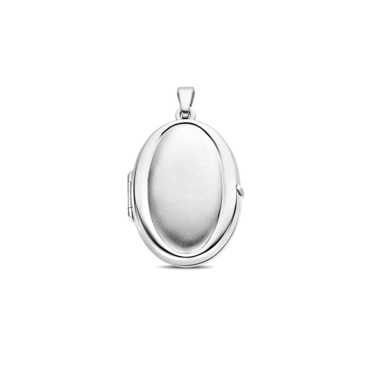 Medaillon ovale in argento 925 rodiato con finitura lucida e opaca.