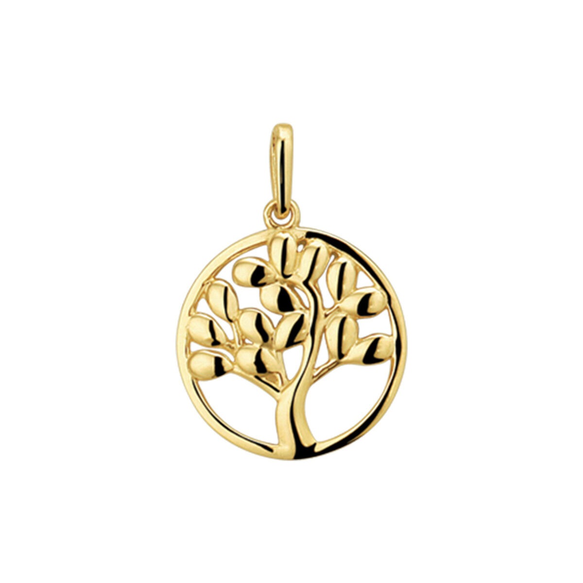 Hanger in de vorm van een levensboom, 11 mm, van 9K geel goud met gedetailleerde takken en bladeren.