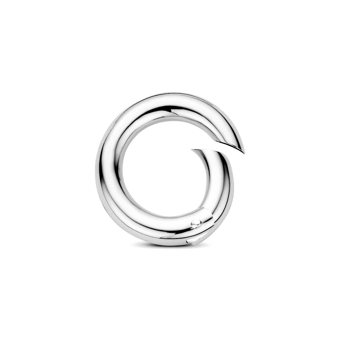 Connector in argento 925 rodiato, di forma circolare e lucida.