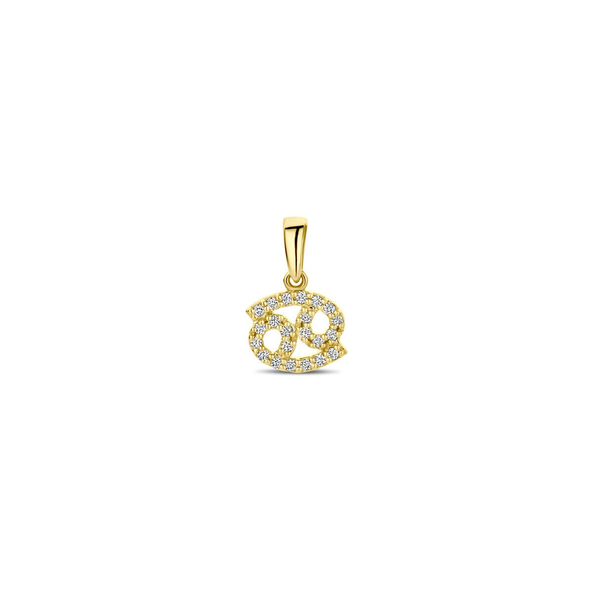 Ciondolo in oro giallo 14k a forma di segno zodiacale con diamanti.