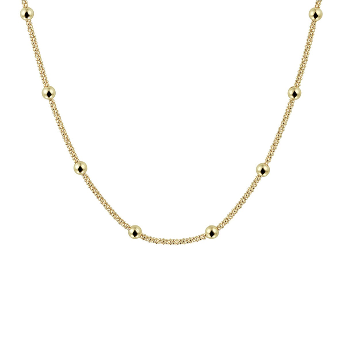 Verguld zilveren collier met bolletjes van 3 mm, met een fijne schakelstructuur en glanzende afwerking.