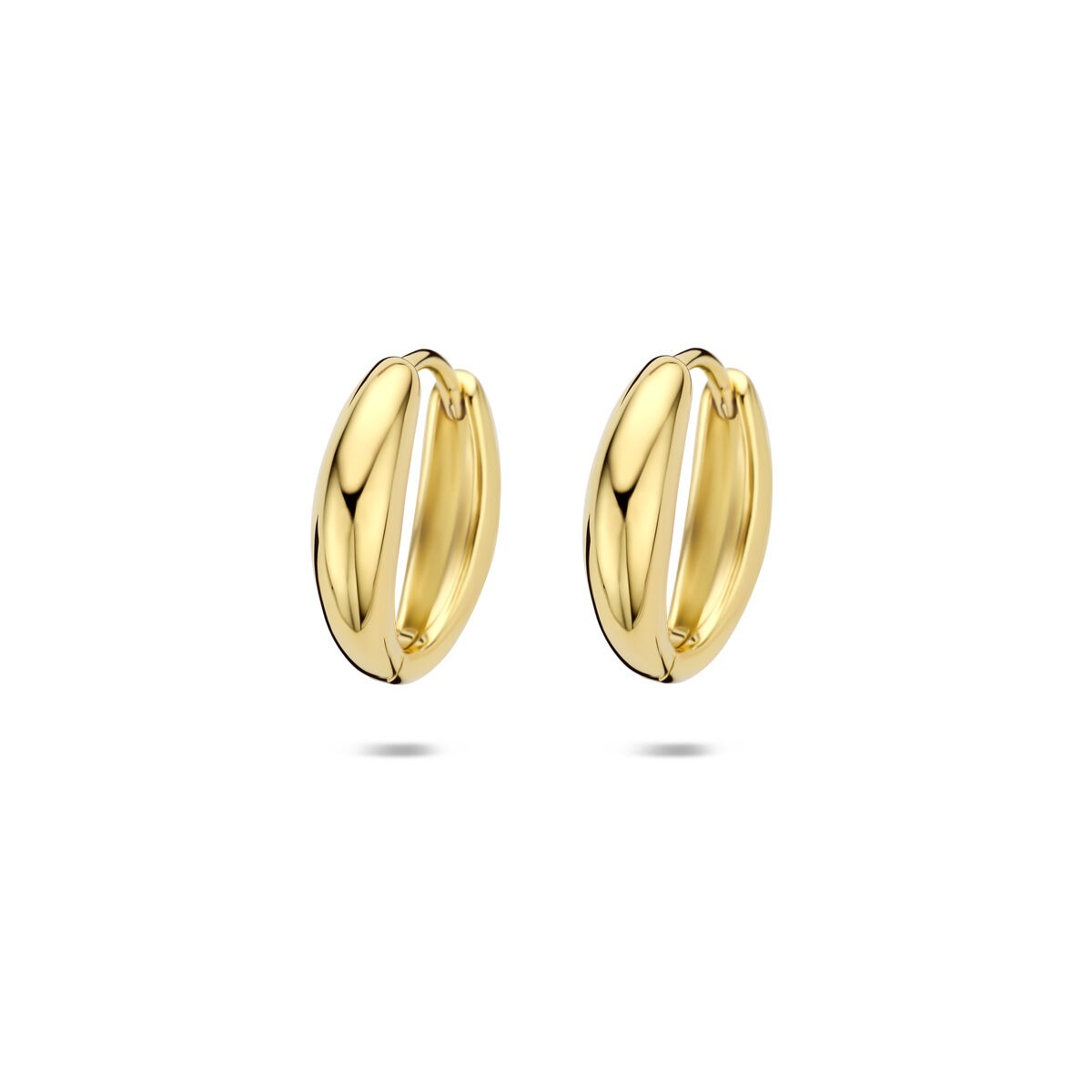 Orecchini alla creola in argento giallo placcato, forma ovale con apertura centrale.