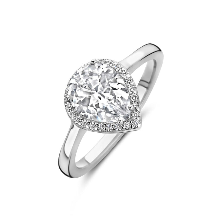 Gerhodineerd Zilveren Ring met Peer Geslepen Zirkonia – 11mm Breed