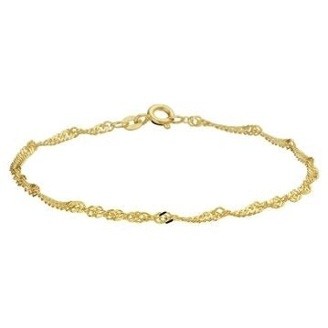 Bracciale da donna in oro 9k con maglia Singapore, finitura lucida e dettagli intrecciati.