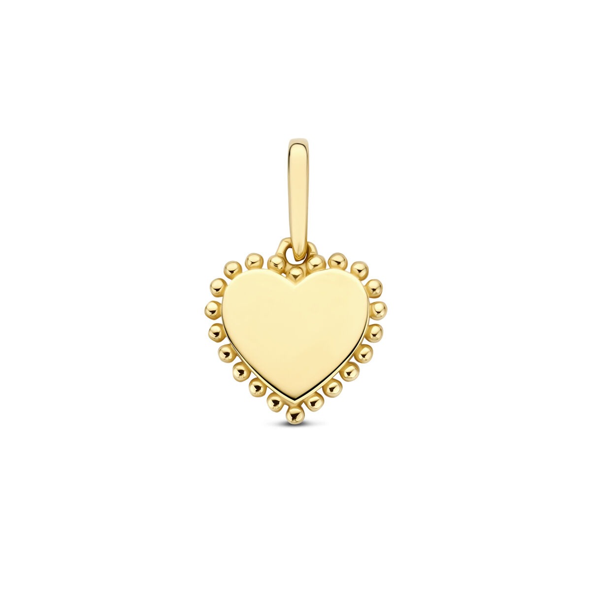 Ciondolo a forma di cuore in oro giallo 14k con dettagli a pallini.