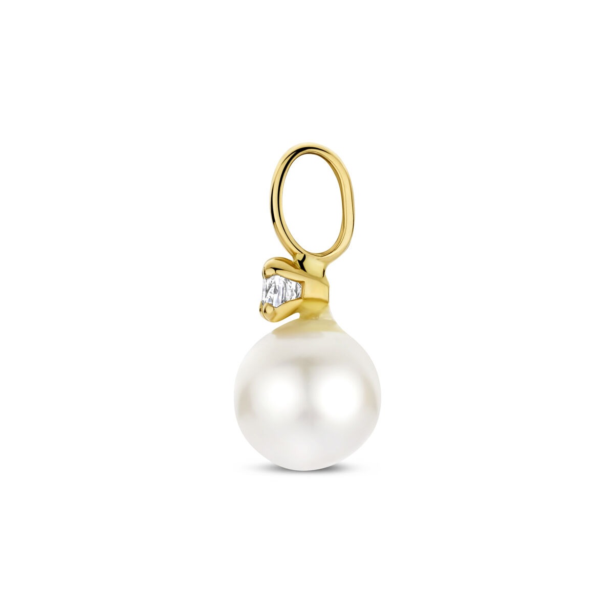 Ciondolo color oro giallo 9k con perla d'acqua dolce e zircone 13 mm