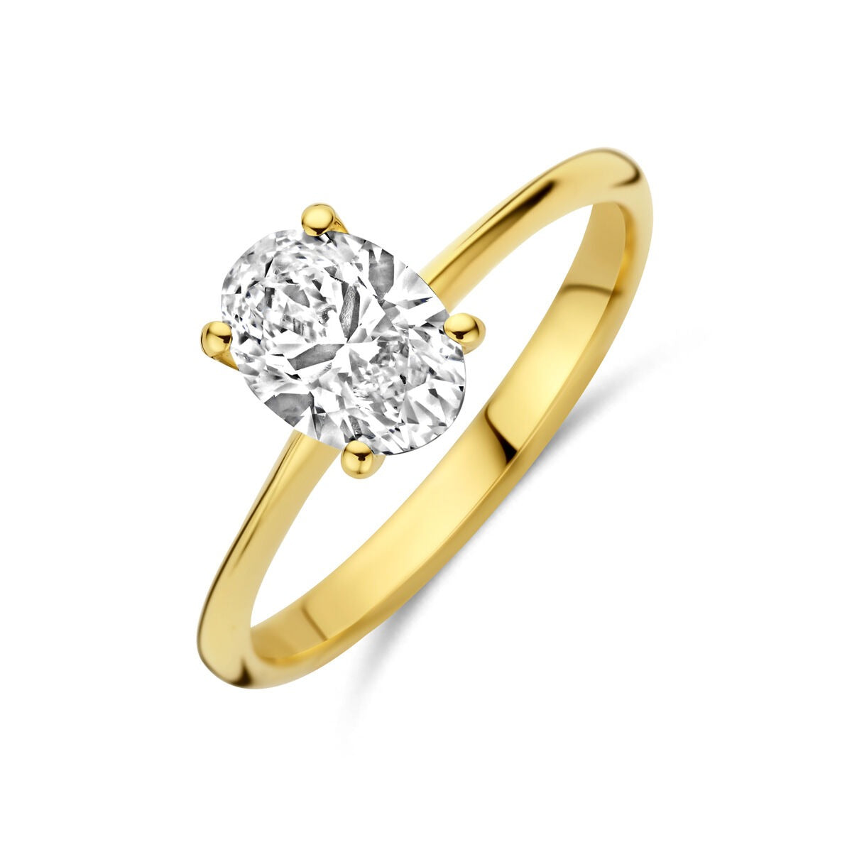 Anello da donna in oro giallo 14k con diamante lab-grown ovale.