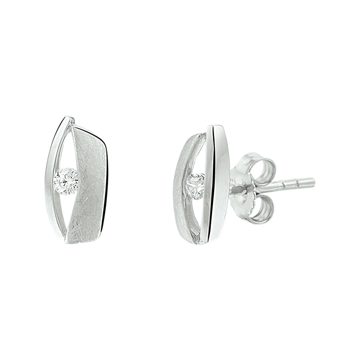 Orecchini in argento 925 rodiato con zircone, forma ovale e finitura opaca.