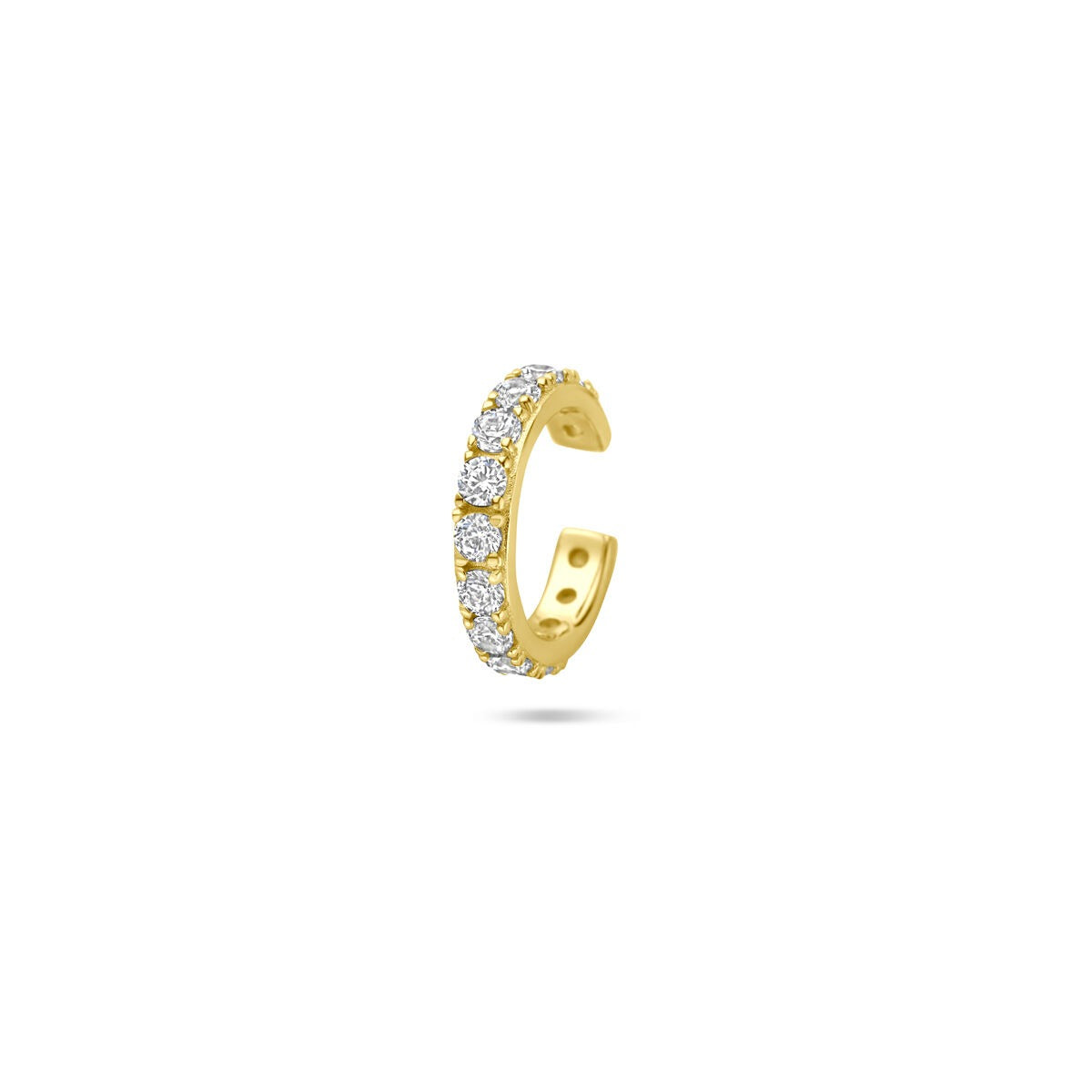 Verguld zilveren ear cuff met zirkonia, voorzien van een rij glinsterende steentjes.