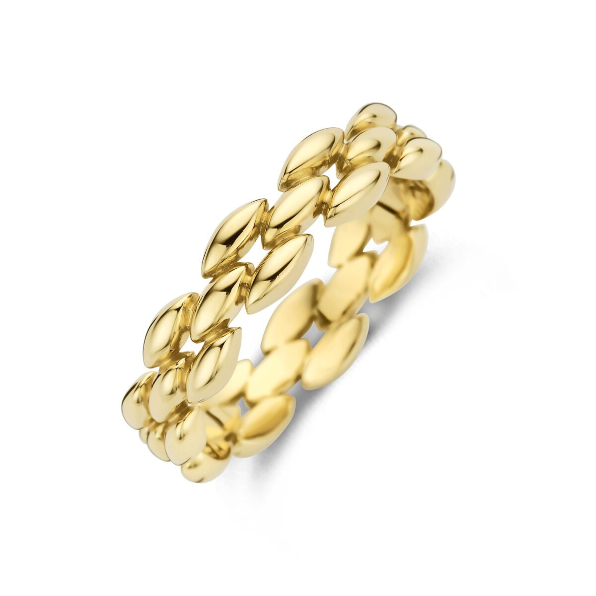 Anello da donna in oro giallo 14k con design a forma di foglia.