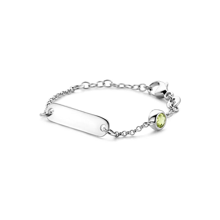 Gerhodineerd Zilveren Kinder Graveerarmband met Saffier – Verstelbaar 9–11cm
