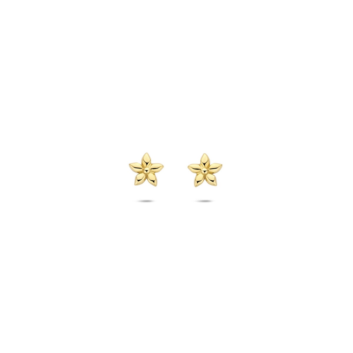 Orecchini a forma di fiore in oro giallo 14k con dettagli delicati.