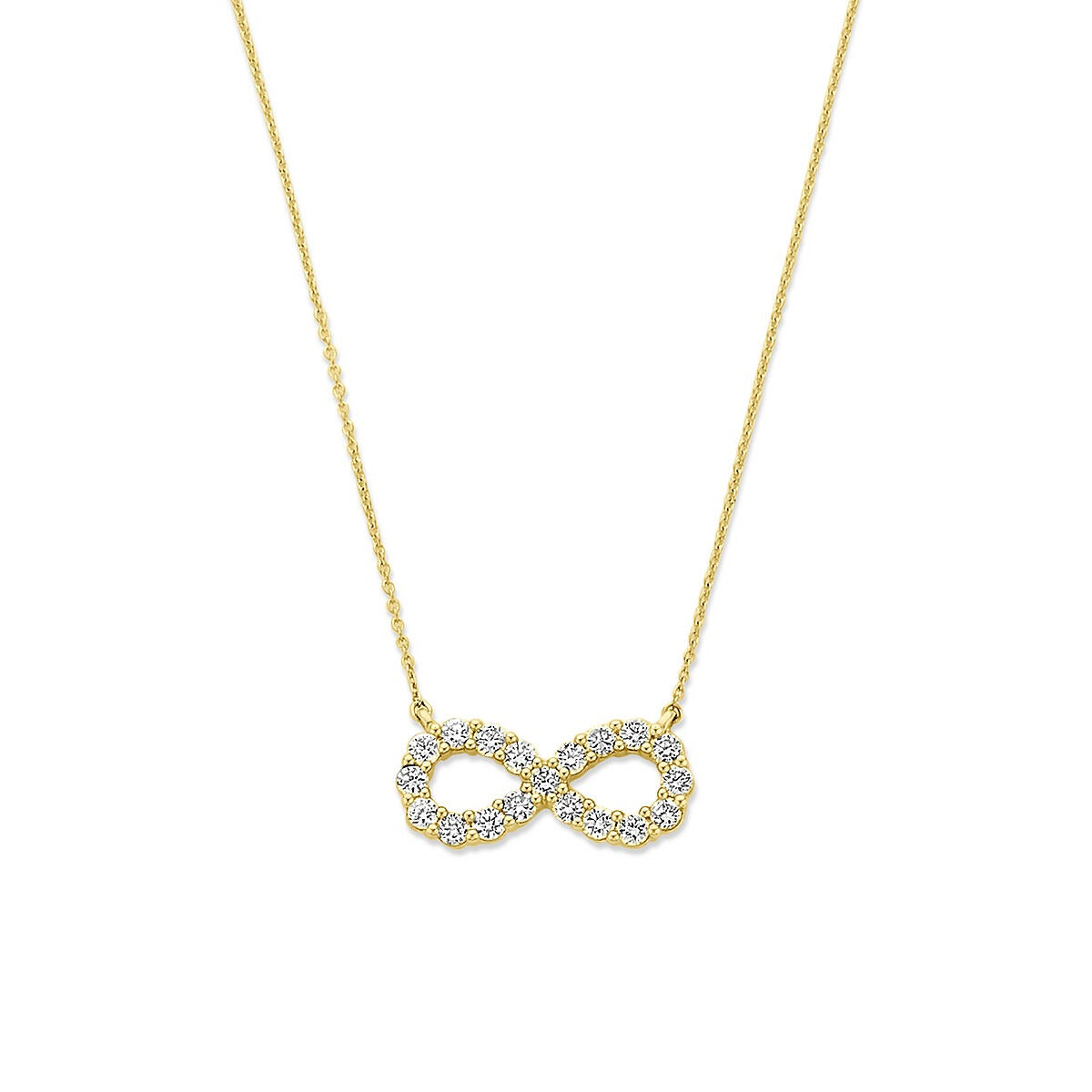 14k gouden ketting met een infinity hanger bezet met lab grown diamanten.