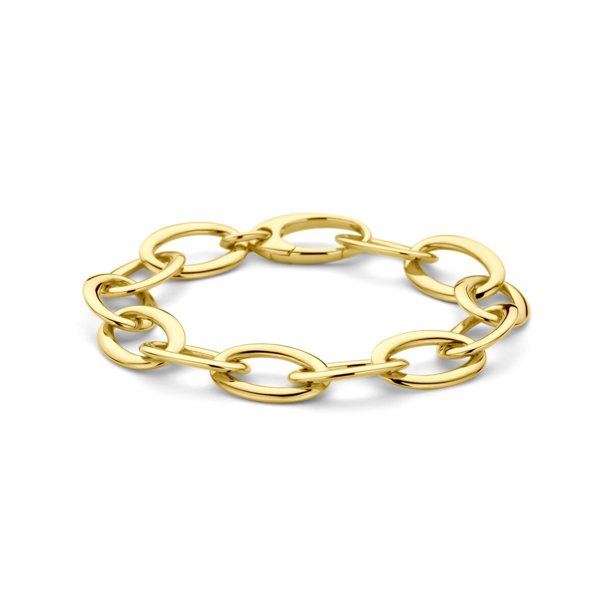 Bracciale in oro giallo 14k con ampie maglie ovali.