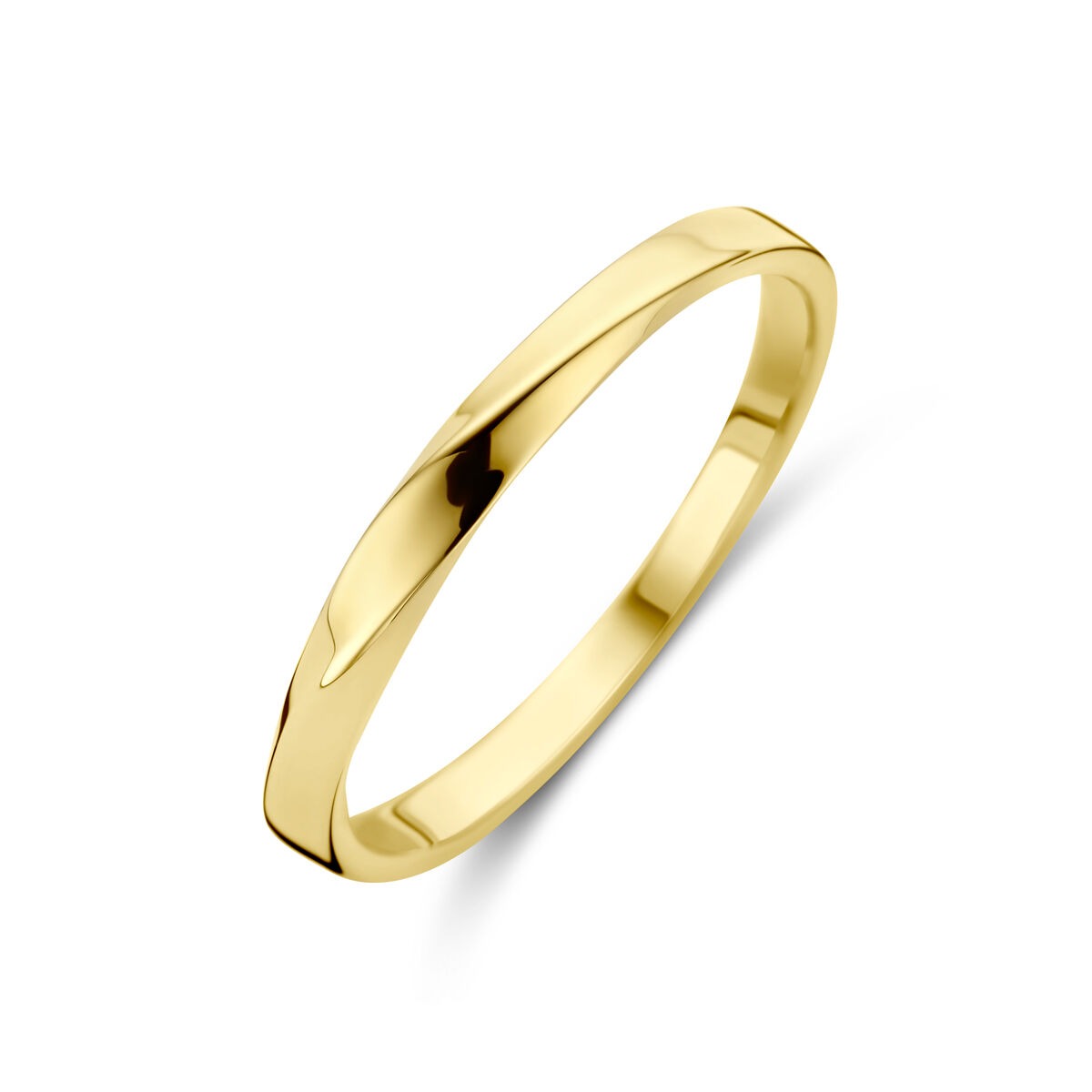 Anello da donna in oro giallo 14k, largo 2,5 mm, con finitura lucida e design semplice.