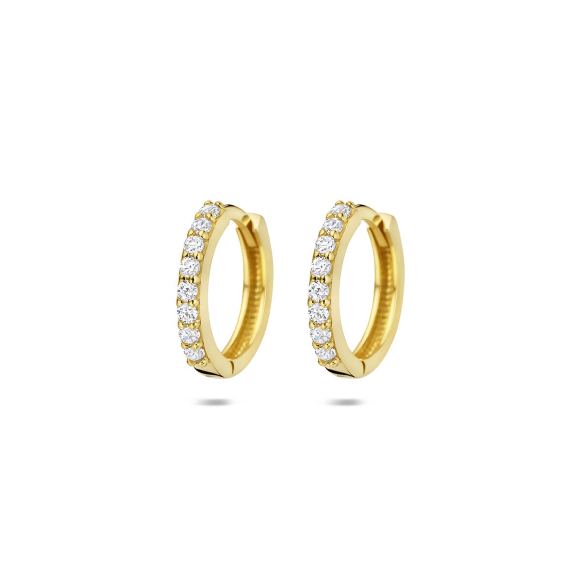 Orecchini alla creola in oro giallo 14k con zircone tagliata a brillante.