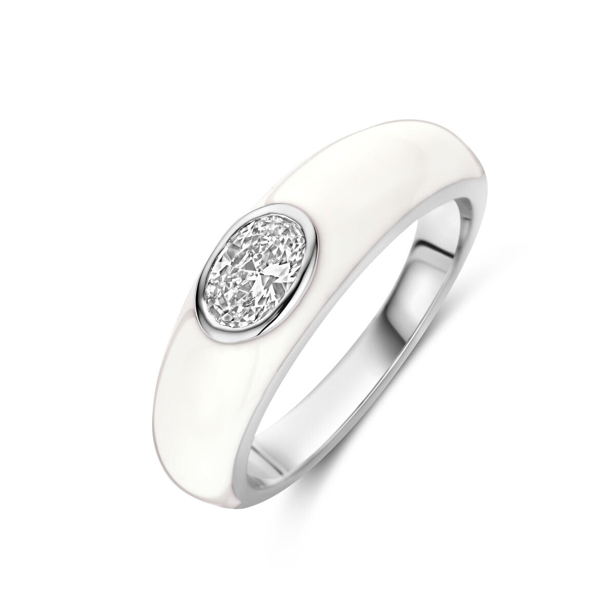Anello in argento 925 rodiato con smalto bianco e zircone