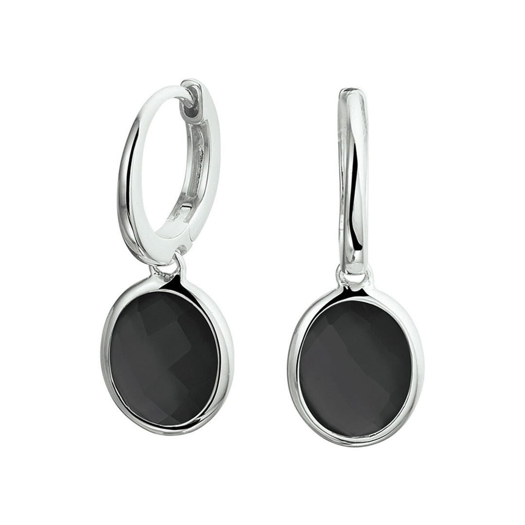 Zilveren oorringen met onyx hangers – gerhodineerd 925