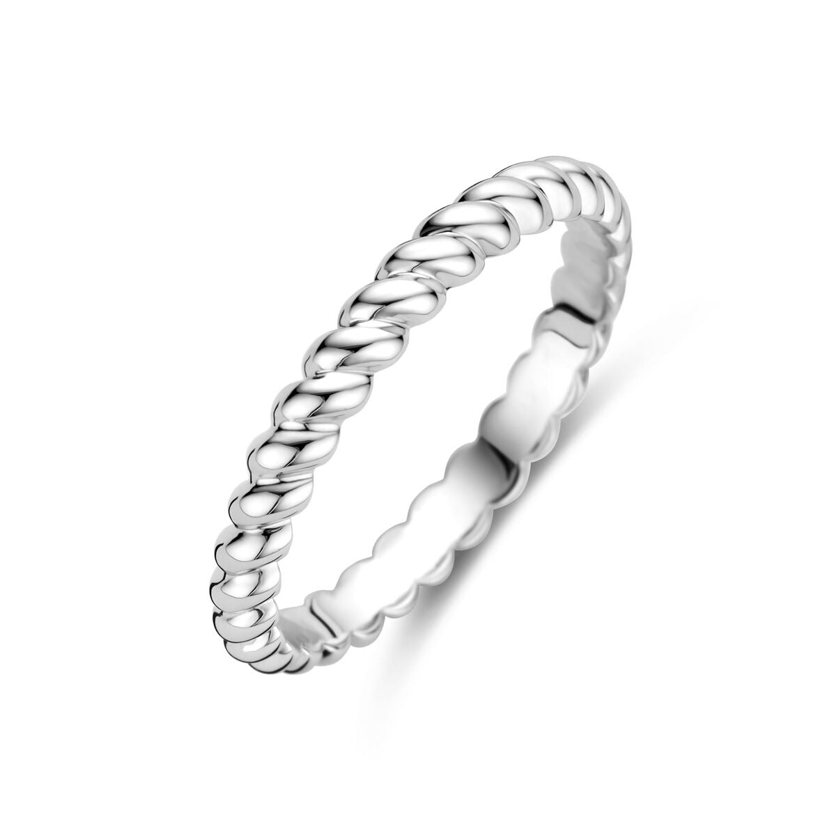Anello da donna in argento 925 rodiato, con design intrecciato, larghezza 3 mm.