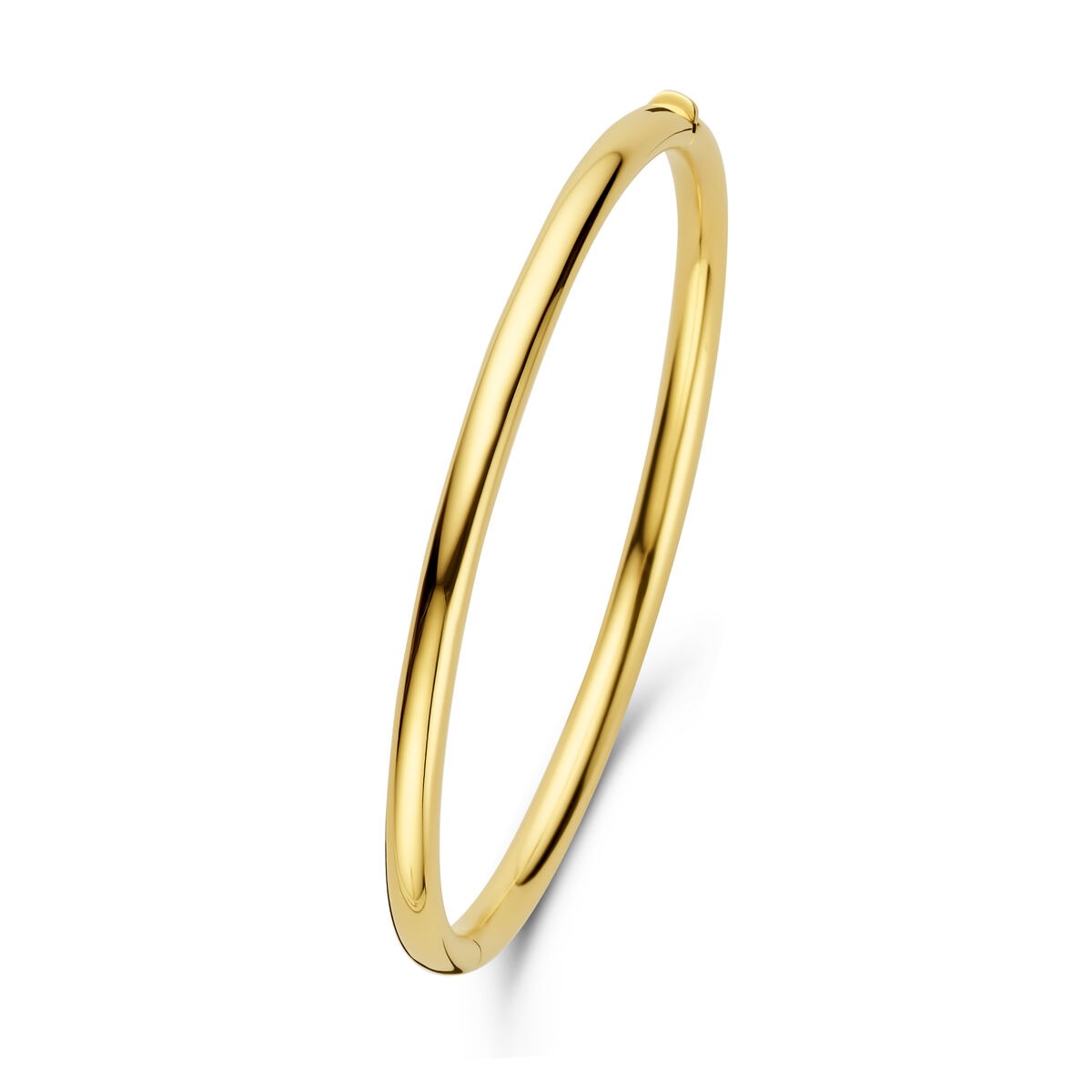 Bracciale in oro giallo 14k con chiusura a cerniera, design semplice e lucido.