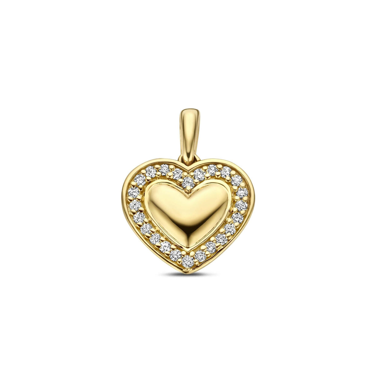 Ciondolo a forma di cuore in oro giallo 14k con diamanti lab-grown da 0,11 ct.