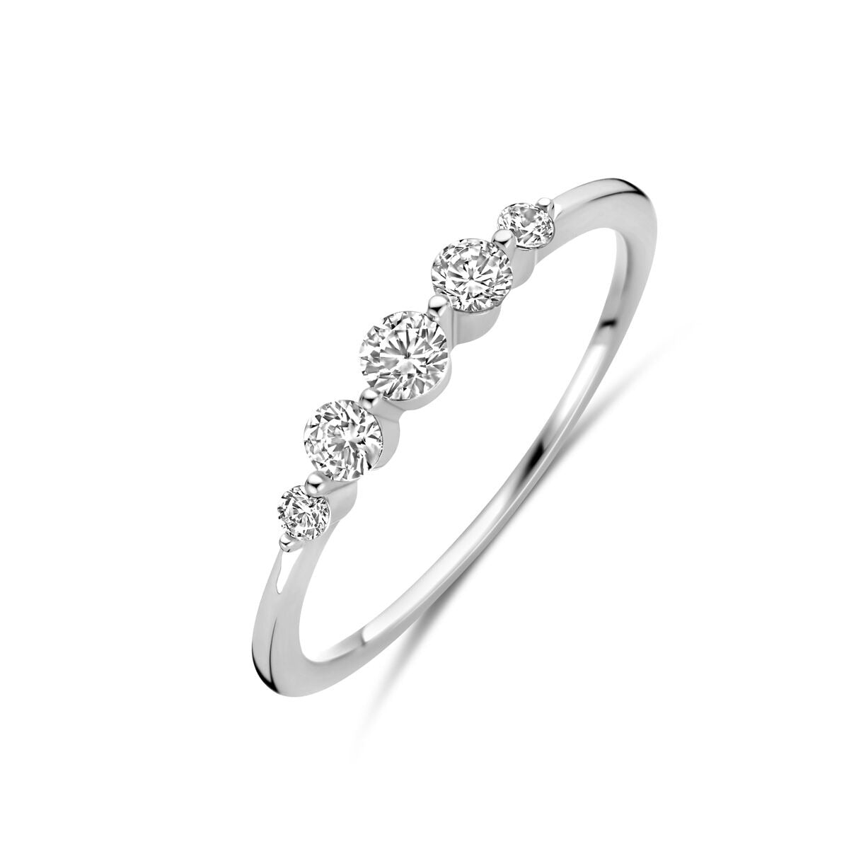 Anello da donna in argento rodiato 925 con zirconi, larghezza 3 mm.