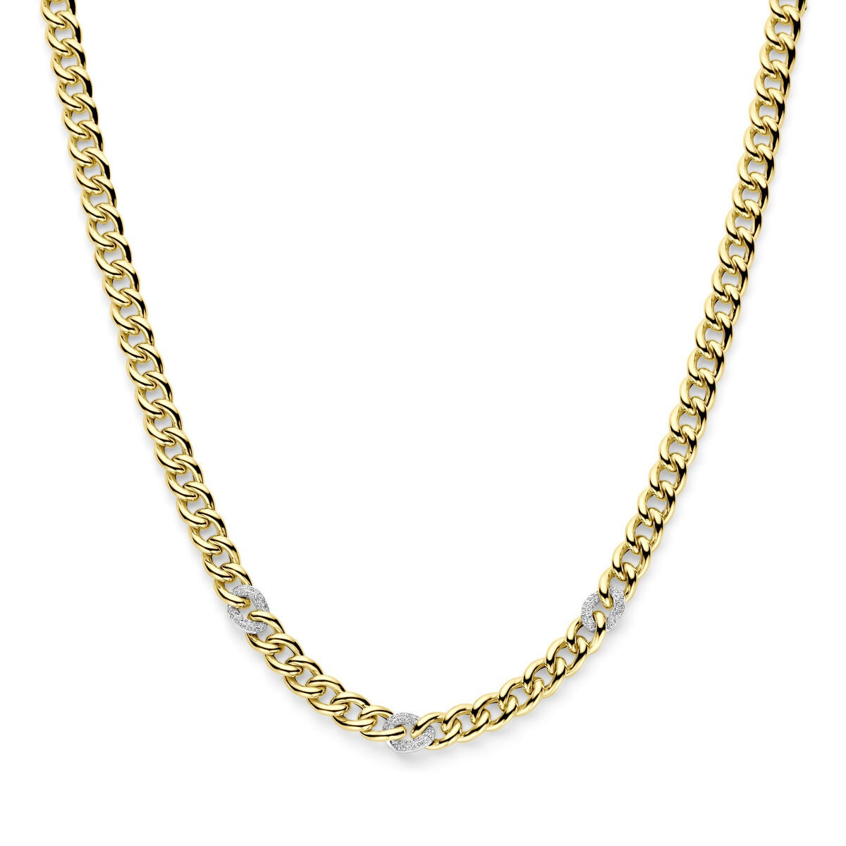 Collana bicolore in oro giallo e bianco con dettagli in diamante.