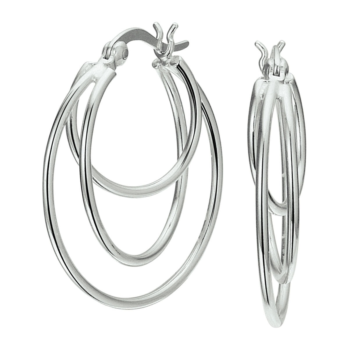 Orecchini argentati con design a tubo, realizzati in argento 925 rodiato.