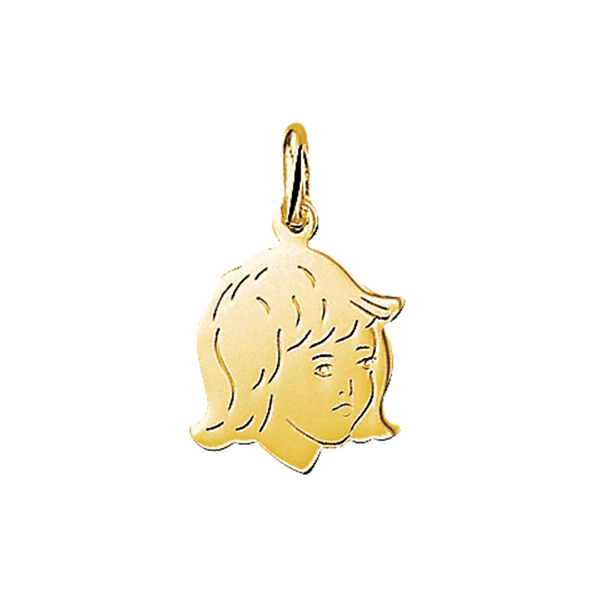Ciondolo in oro giallo 9k a forma di testa di bambino con capelli.
