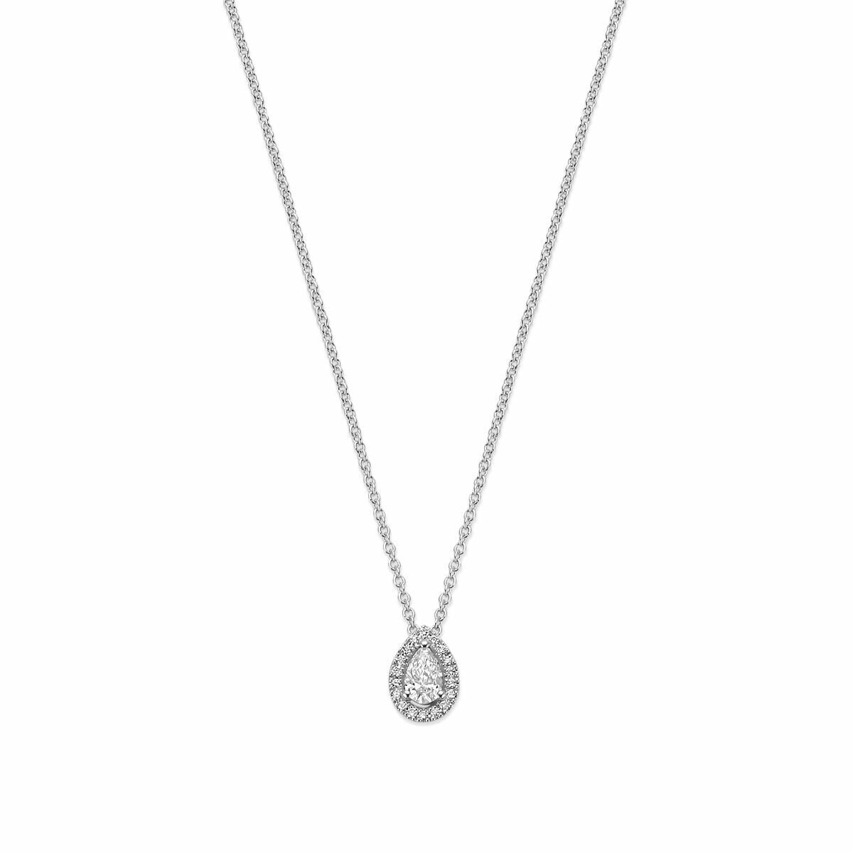 Collana in oro bianco 14k con pendente a goccia di diamante.