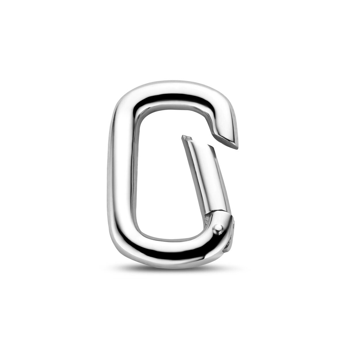 Connector in argento 925 rodiato a forma di paperclip, finitura lucida.