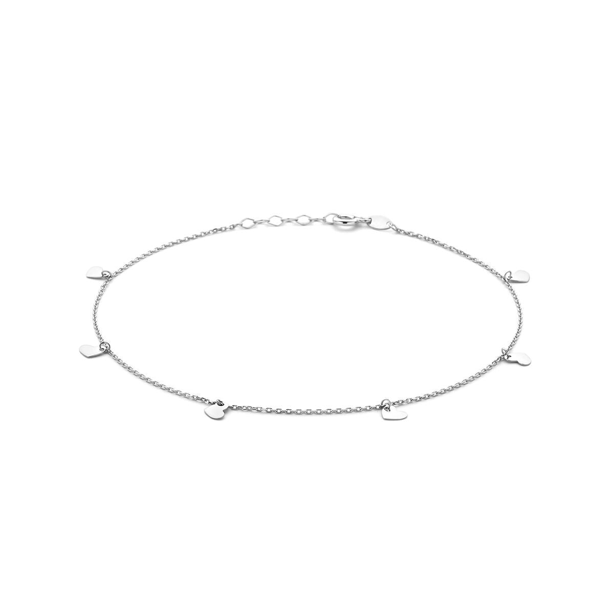 Bracciale in argento 925 rodiato con cuori pendenti.