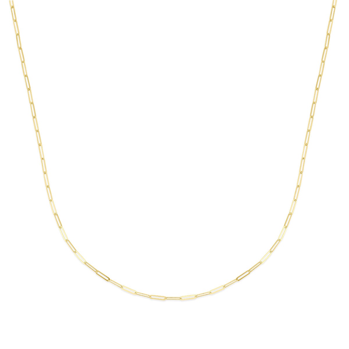 Collana in oro 14k con maglie a forma di clip, spessore 1,8 mm, lunghezza 45 cm.