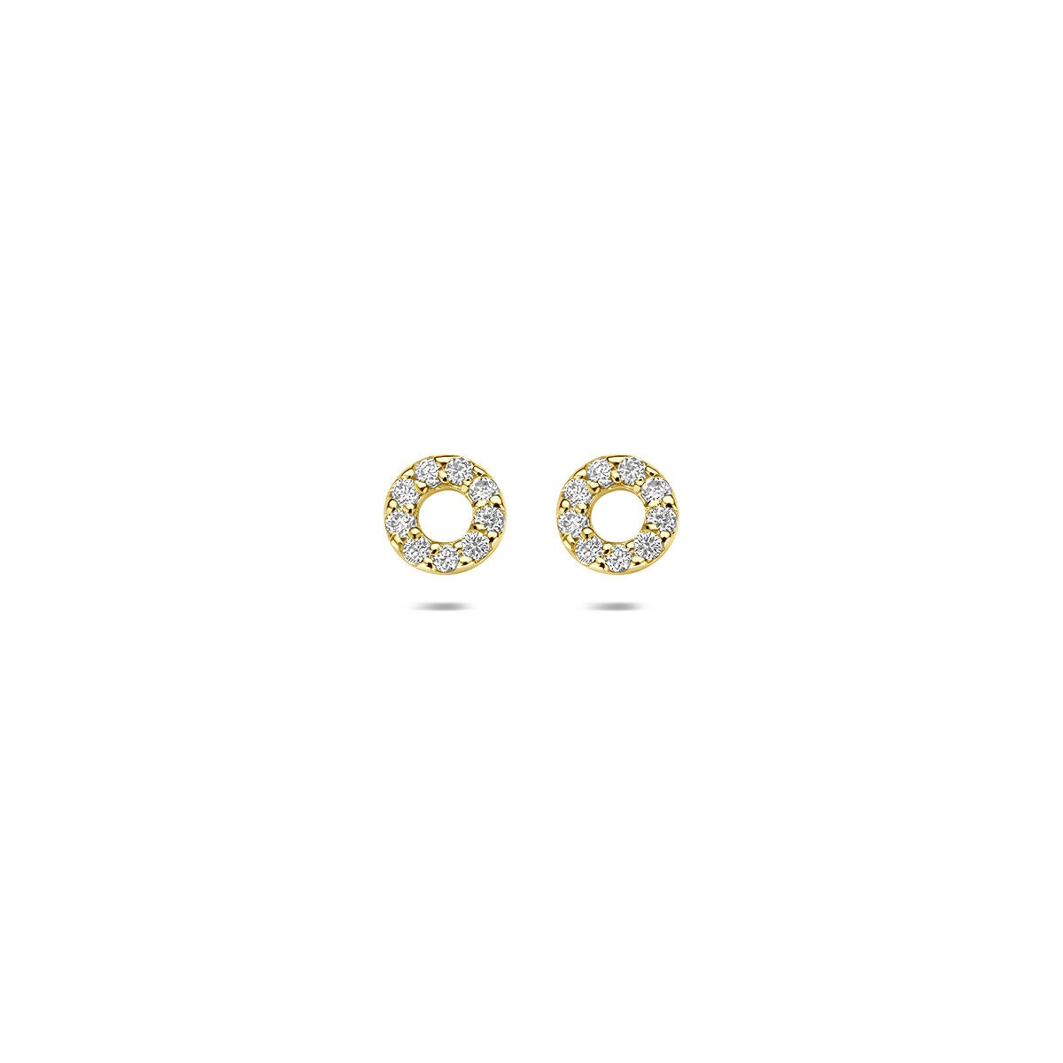 Orecchini in oro giallo 14k con diamante lab-grown da 0,092 ct, forma rotonda.