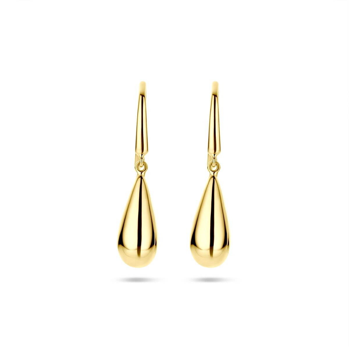 Orecchini a goccia in oro 14k, lunghi 14,5 mm, con finitura lucida.